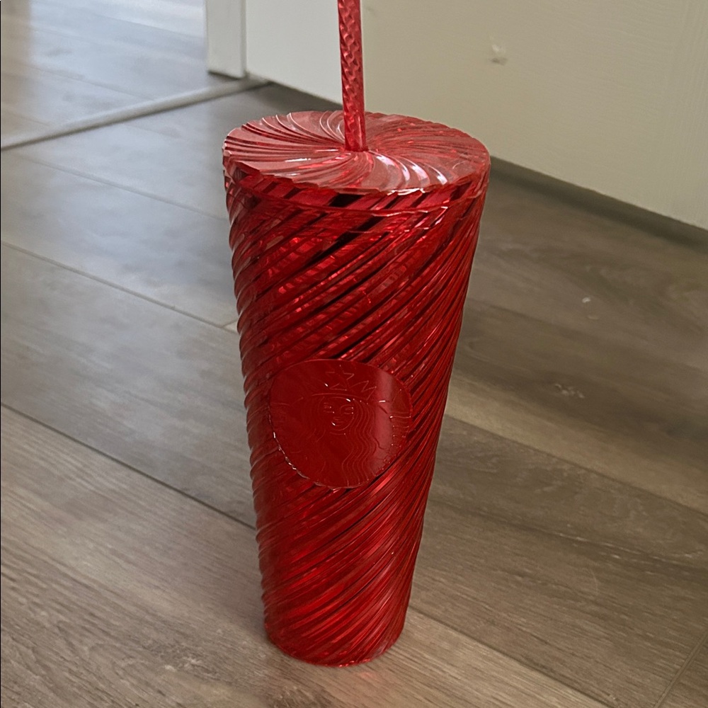 Starbucks Glossy Red Spiral Tumbler with Straw NWT
